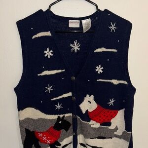 Bobbie Brooks Navy Sweater Vest with Dog and Snowflake Design